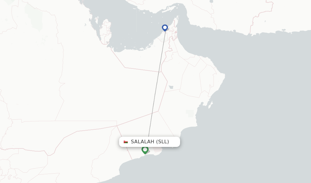 Route map with flights from Salalah with Air Arabia