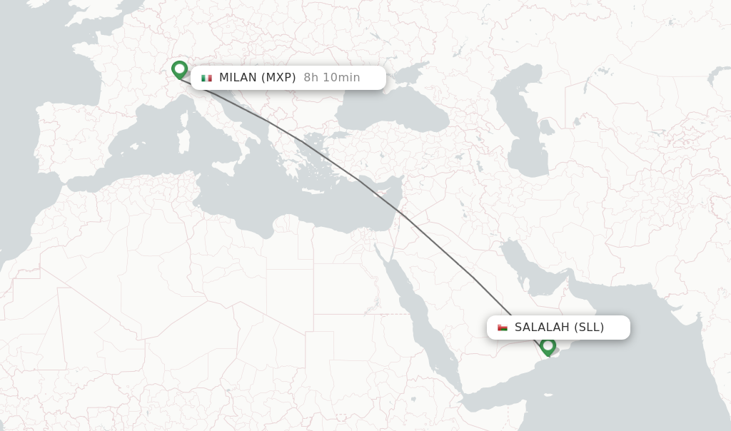 Flights from Salalah to Milan route map