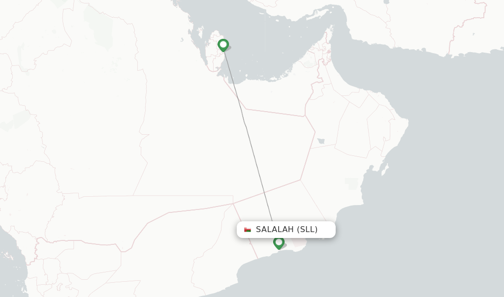 Route map with flights from Salalah with Qatar Airways