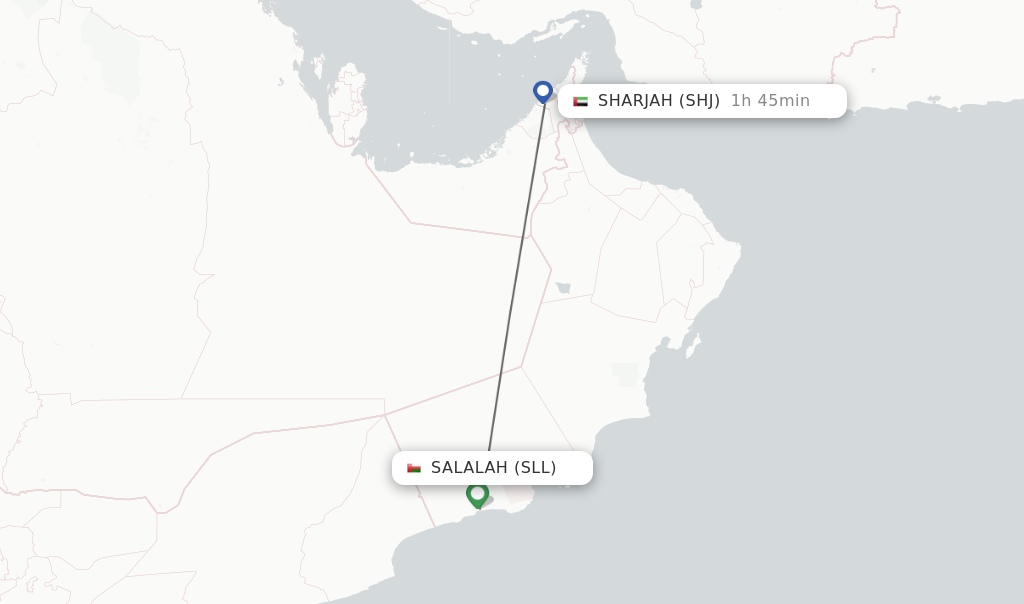 Flights from Salalah to Sharjah route map