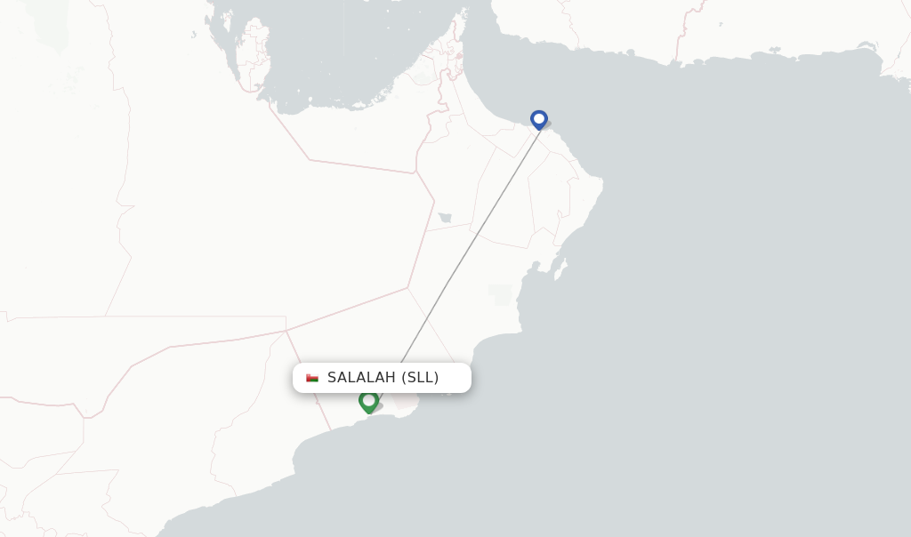Route map with flights from Salalah with Oman Air