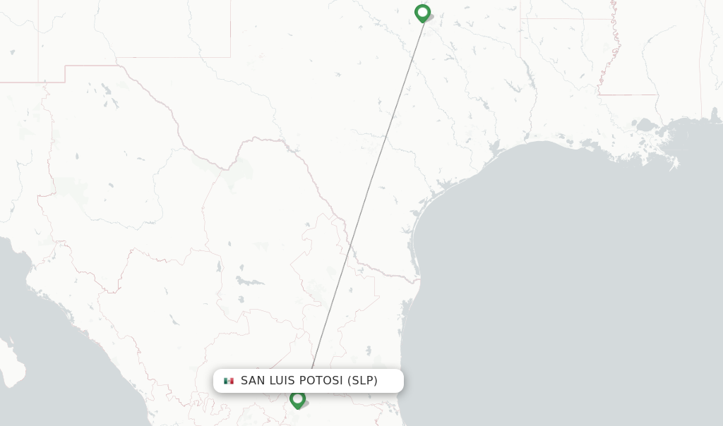 Route map with flights from San Luis Potosi with American Airlines