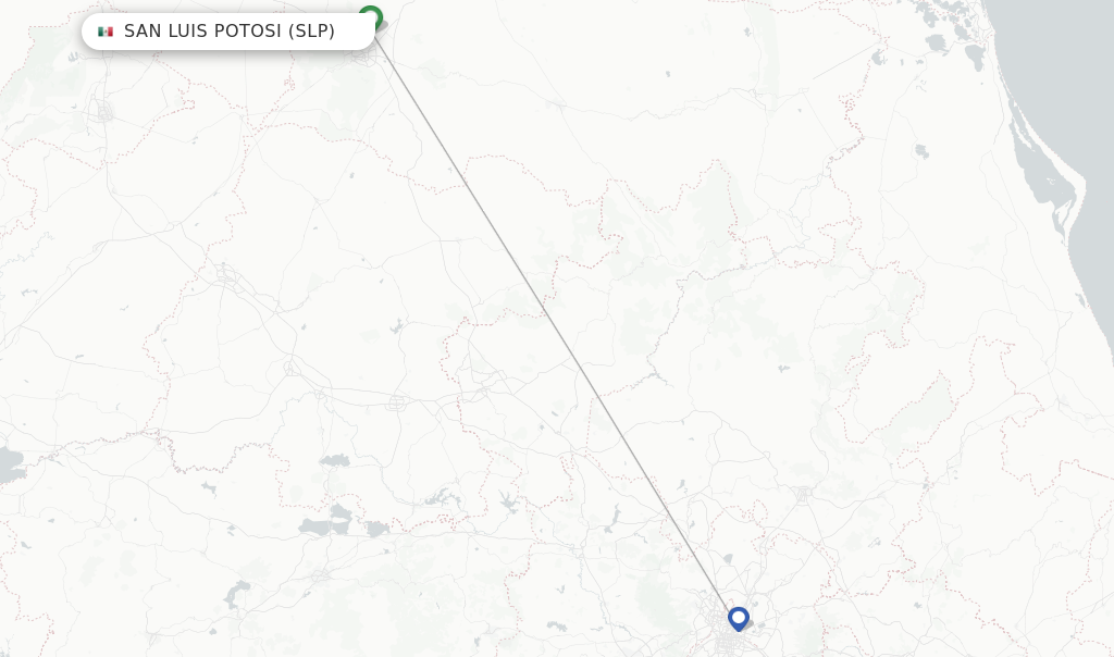 Route map with flights from San Luis Potosi with Aeromexico