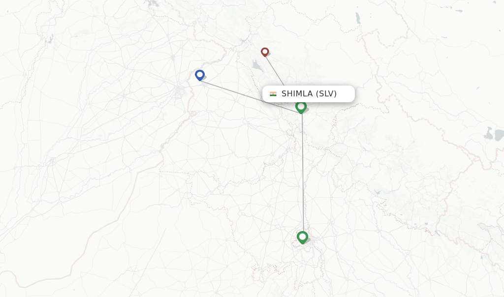 Route map with flights from Shimla with Alliance Air