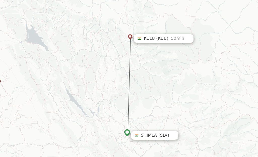 Flights from Shimla to Kulu route map
