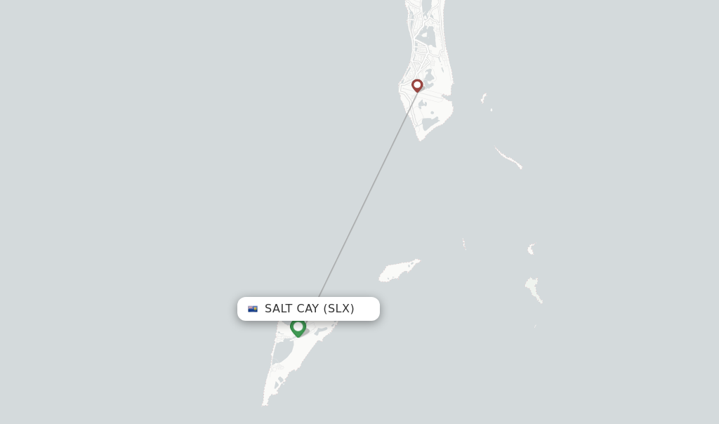 Route map with flights from Salt Cay with Caicos Express Airways