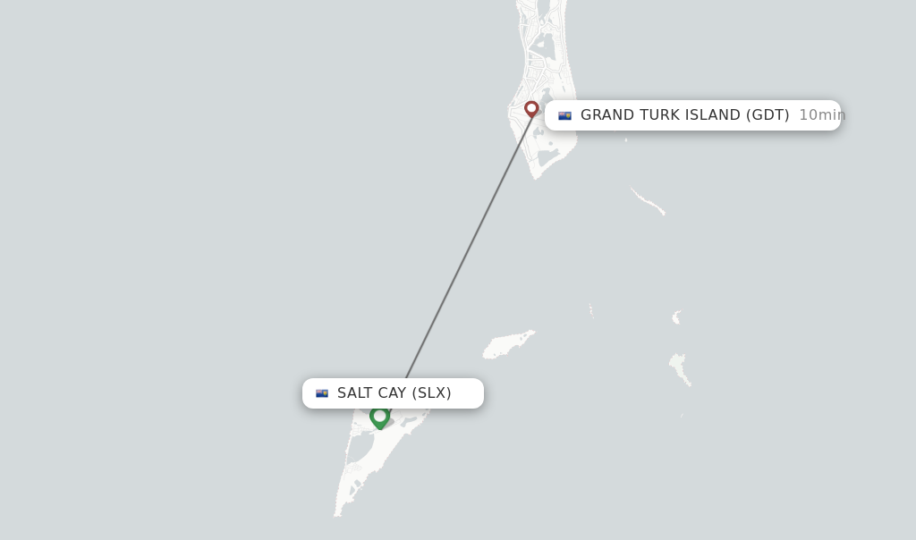 Flights from Salt Cay to Grand Turk Island route map