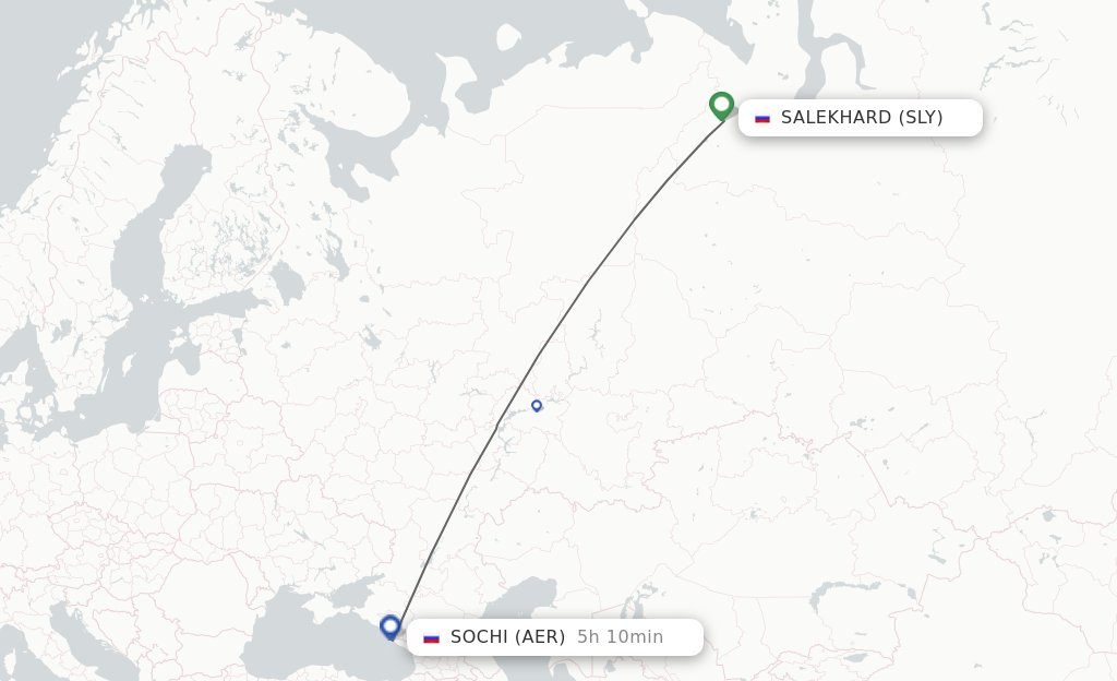 Flights from Salekhard to Adler/Sochi route map