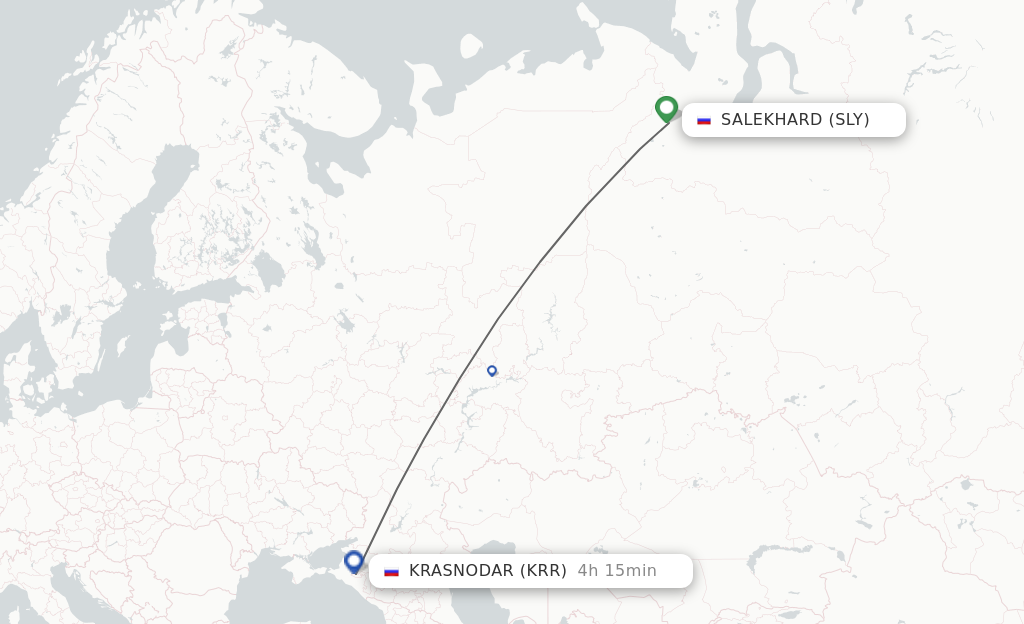 Flights from Salekhard to Krasnodar route map