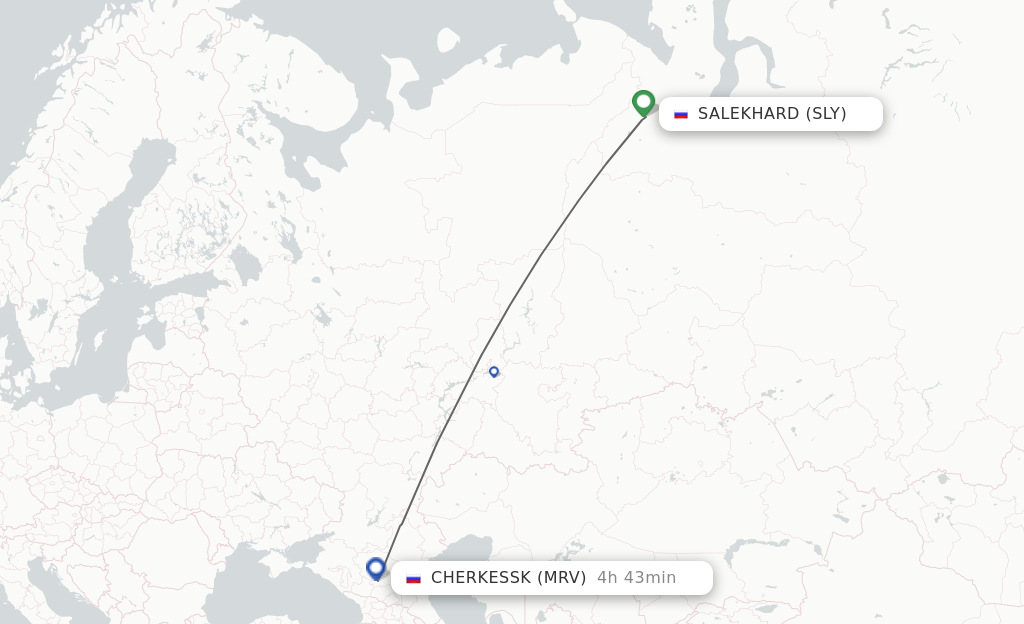 Flights from Salekhard to Mineralnye Vody route map