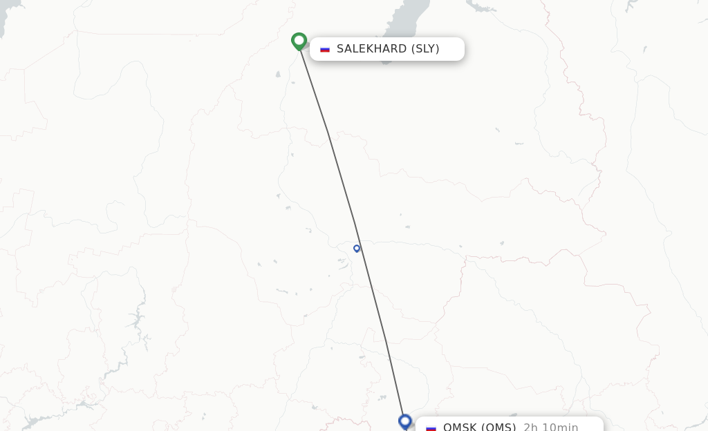 Flights from Salekhard to Omsk route map