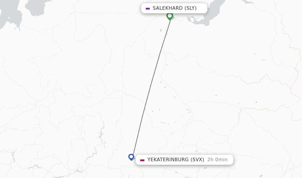 Flights from Salekhard to Yekaterinburg route map