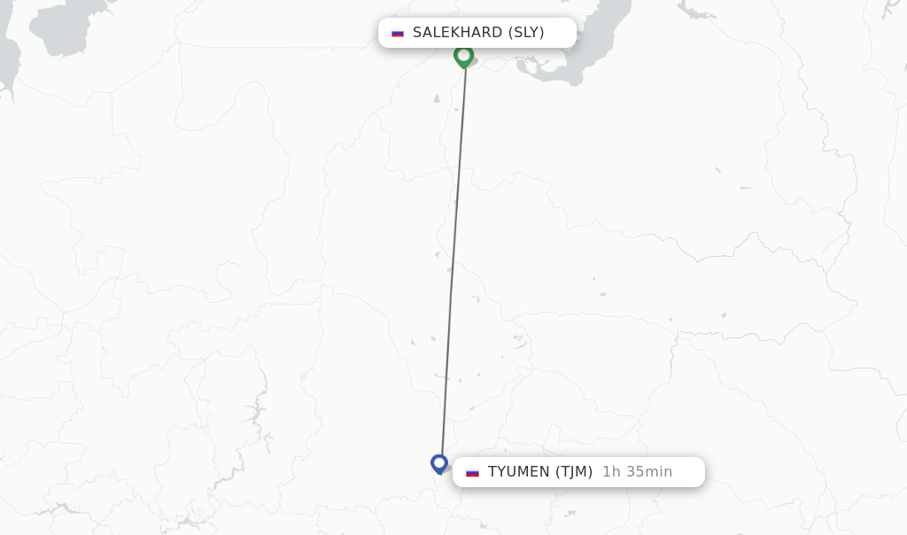 Flights from Salekhard to Tyumen route map