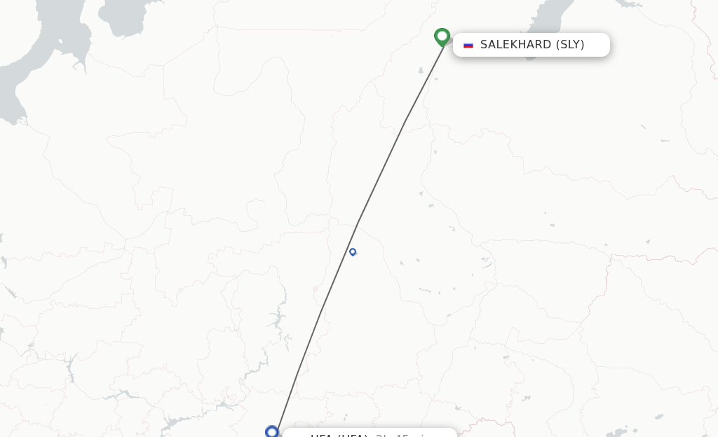 Flights from Salekhard to Ufa route map