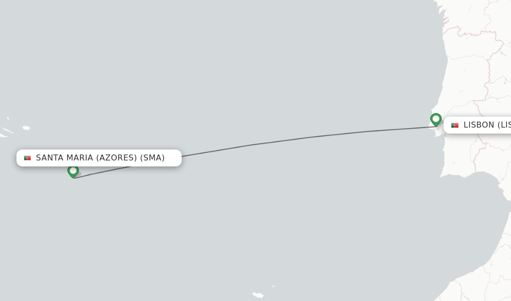 Flights from Santa Maria (Azores) to Lisbon route map