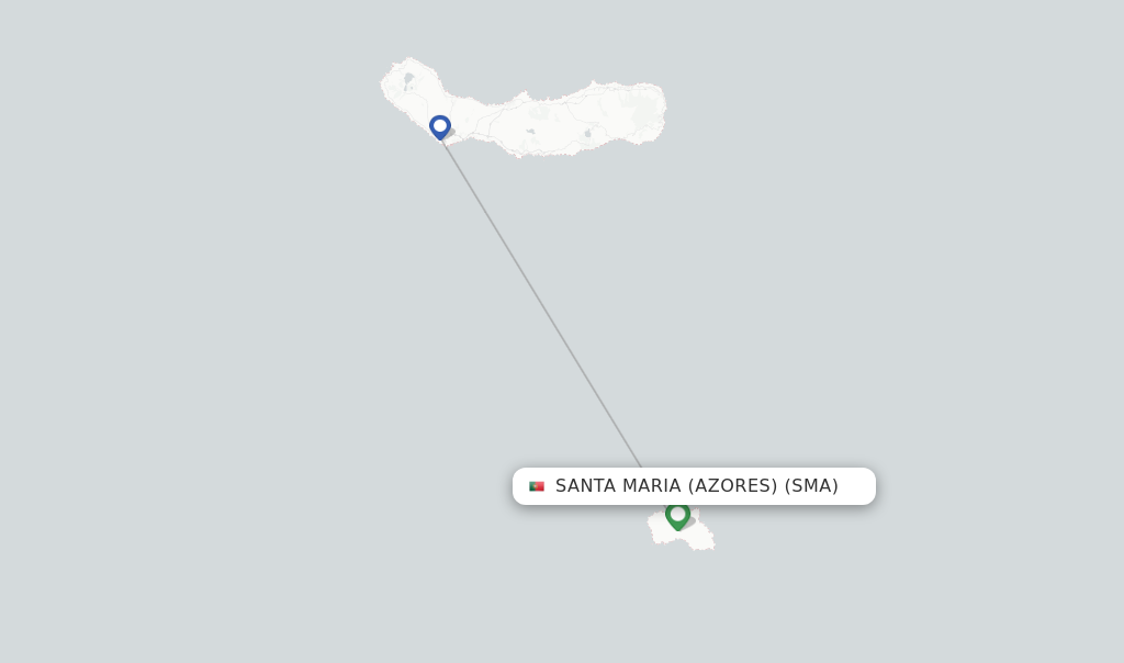Route map with flights from Santa Maria (Azores) with SATA - Air Acores