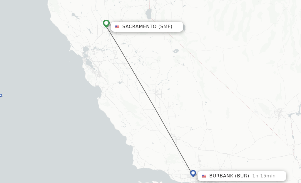 Flights from Sacramento to Burbank route map