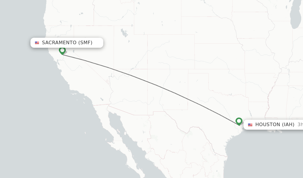 Flights from Sacramento to Houston route map