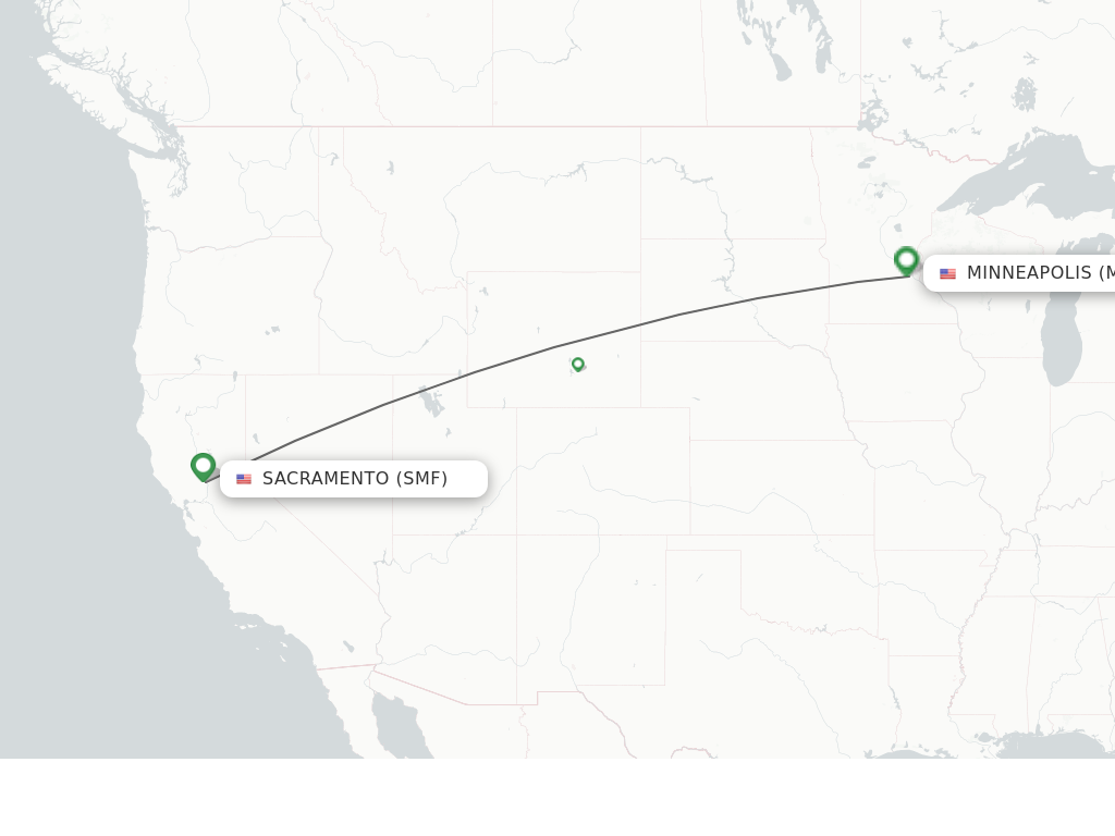 Flights from Sacramento to Minneapolis route map