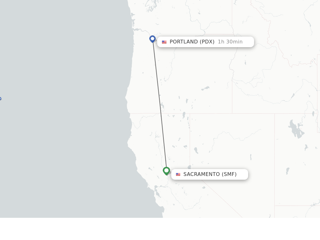 Flights from Sacramento to Portland route map