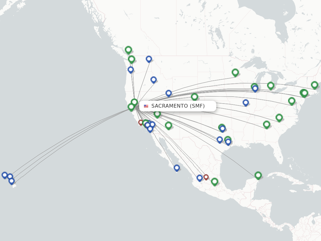 Flights from Sacramento to Long Beach route map