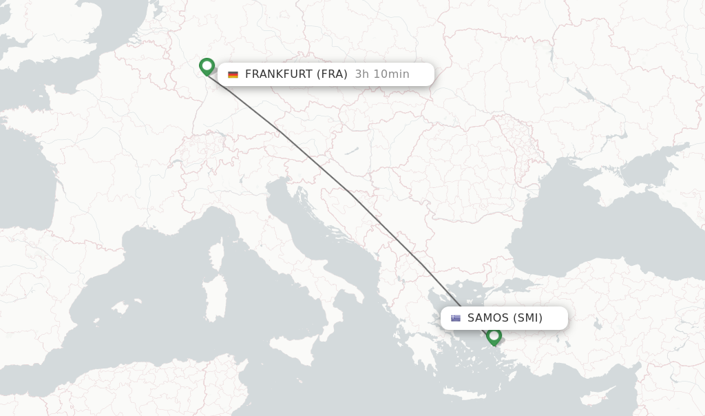 Flights from Samos to Frankfurt route map