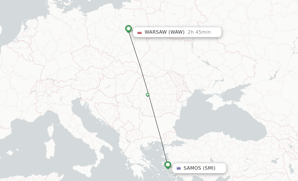 Flights from Samos to Warsaw route map