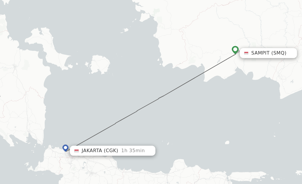 Flights from Sampit to Jakarta route map
