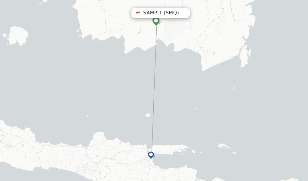 Route map with flights from Sampit with Wings Air