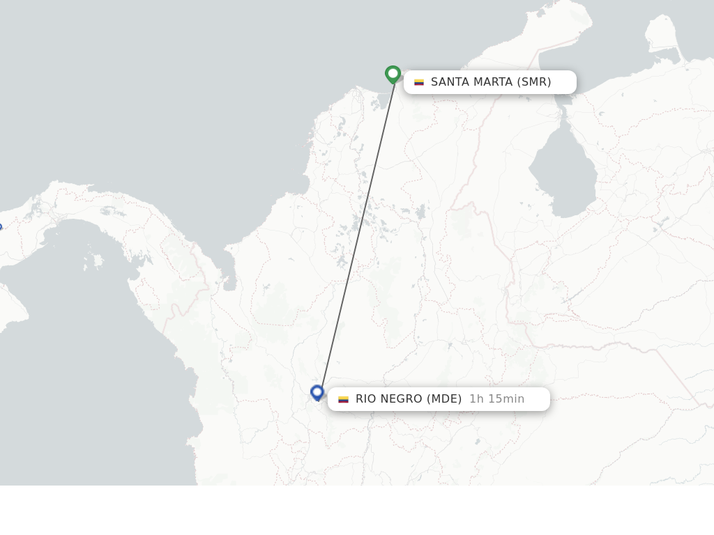 Flights from Santa Marta to Medellin route map