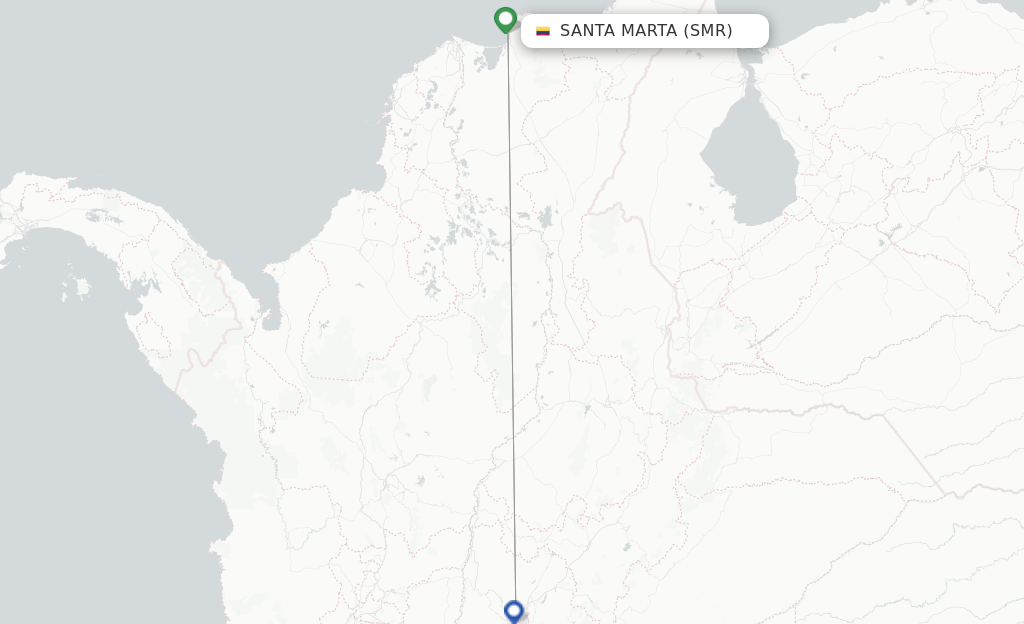 Route map with flights from Santa Marta with Wingo