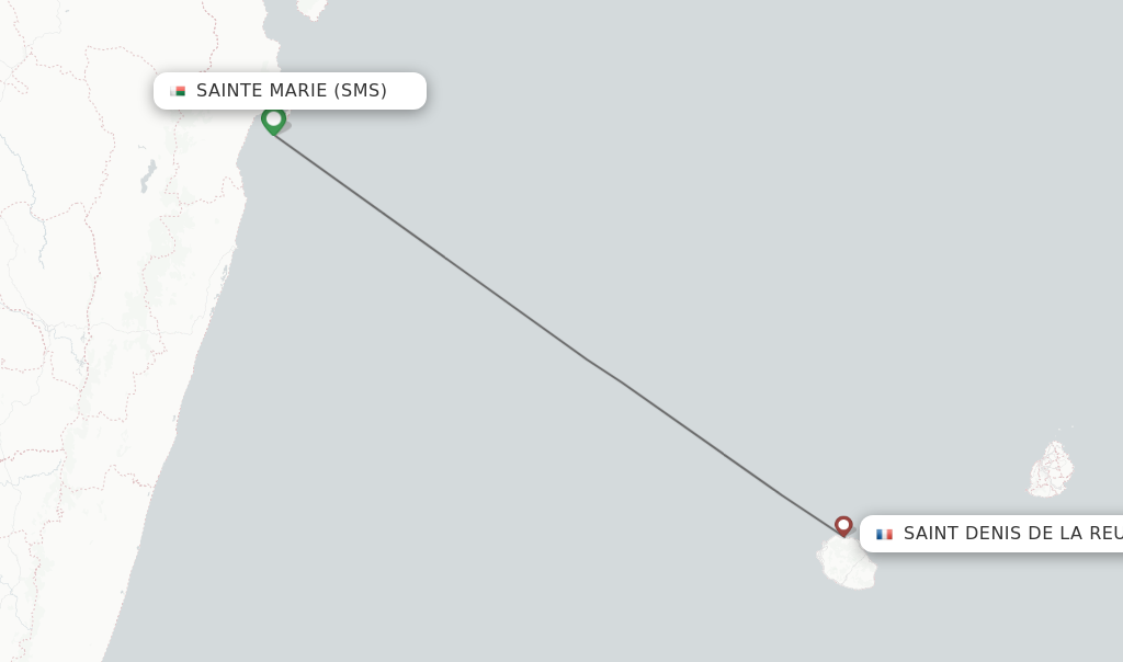 Flights from Sainte Marie to Saint Denis de la Reunion route map