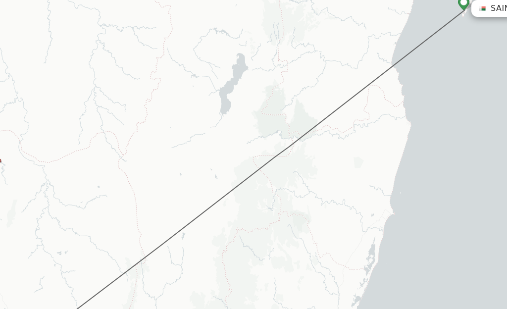 Flights from Sainte Marie to Antananarivo route map