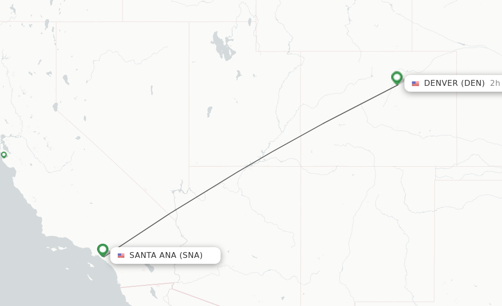 Flights from Santa Ana to Denver route map