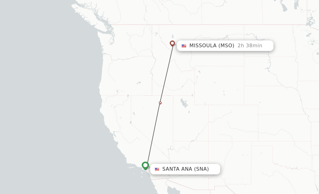 Flights from Santa Ana to Missoula route map