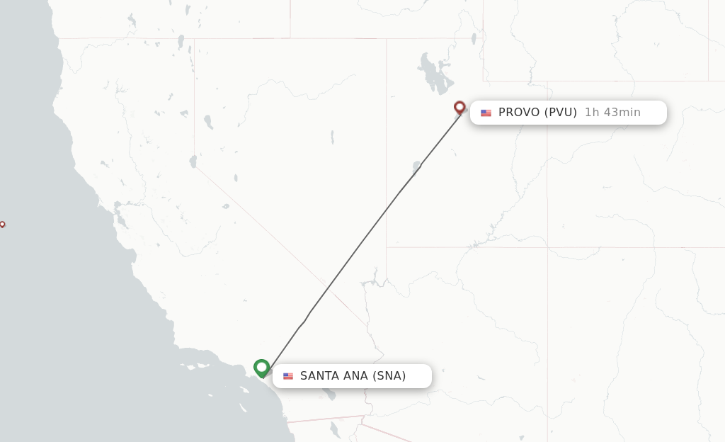 Flights from Santa Ana to Provo route map
