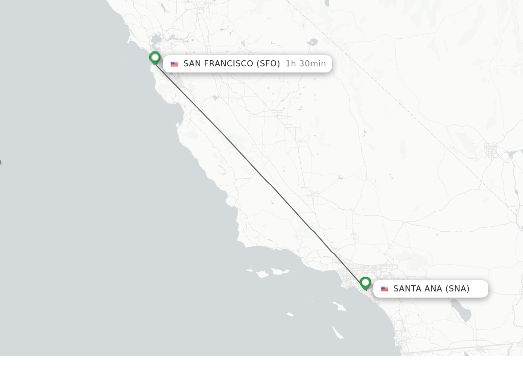 Flights from Santa Ana to San Francisco route map