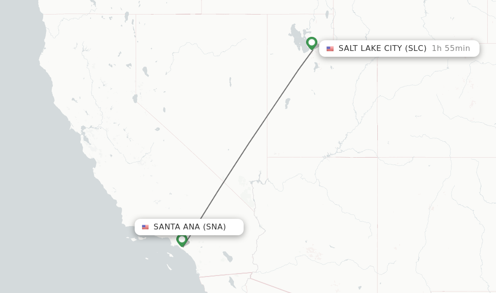 Flights from Santa Ana to Salt Lake City route map
