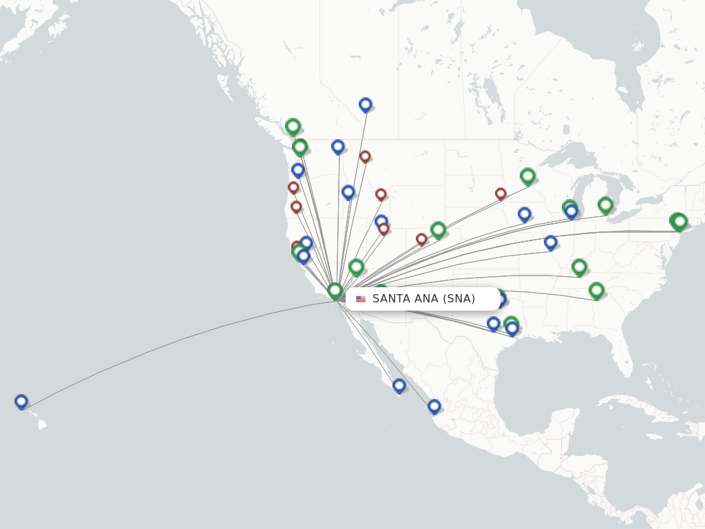 Flights from Santa Ana to Kansas City route map