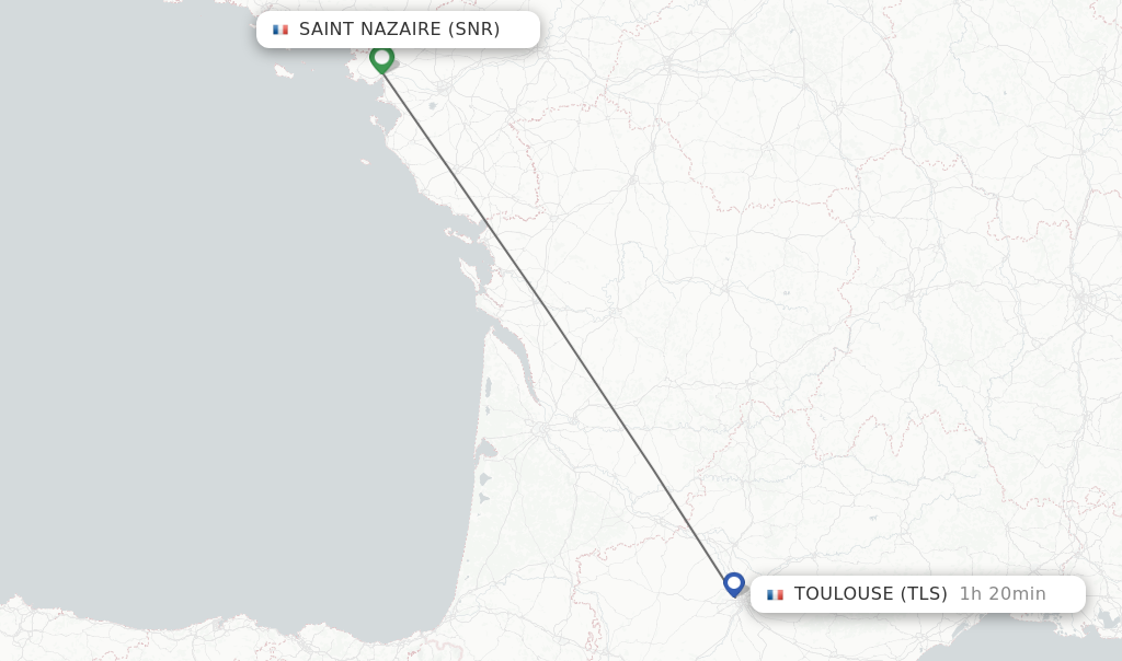 Flights from Saint Nazaire to Toulouse route map