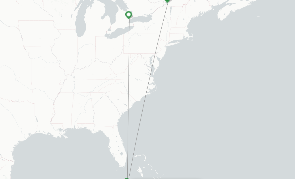 Route map with flights from Santa Clara with Norfolk Air