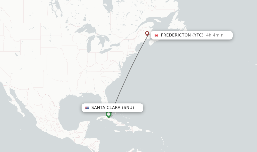 Flights from Santa Clara to Fredericton route map