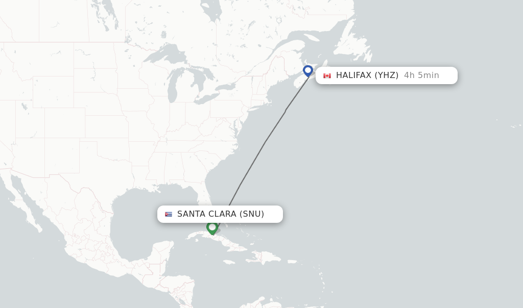 Flights from Santa Clara to Halifax route map
