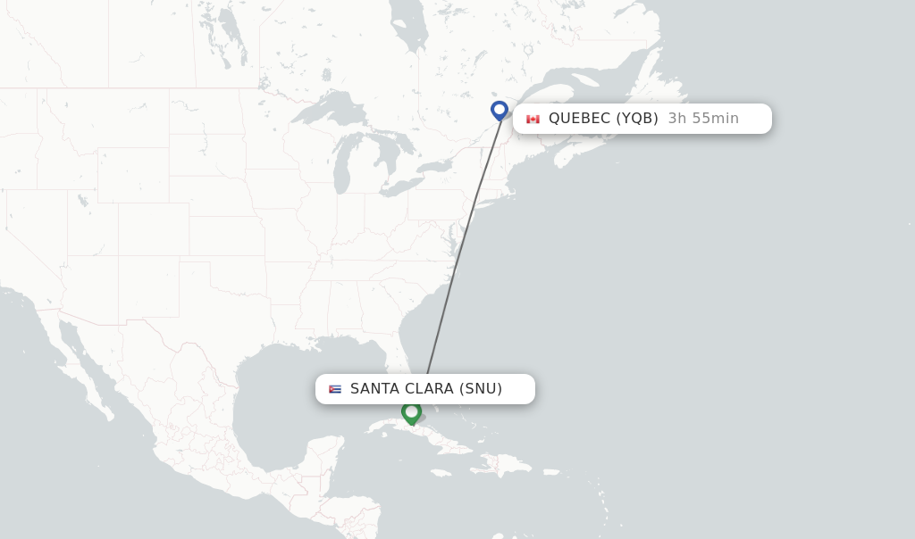 Flights from Santa Clara to Quebec route map