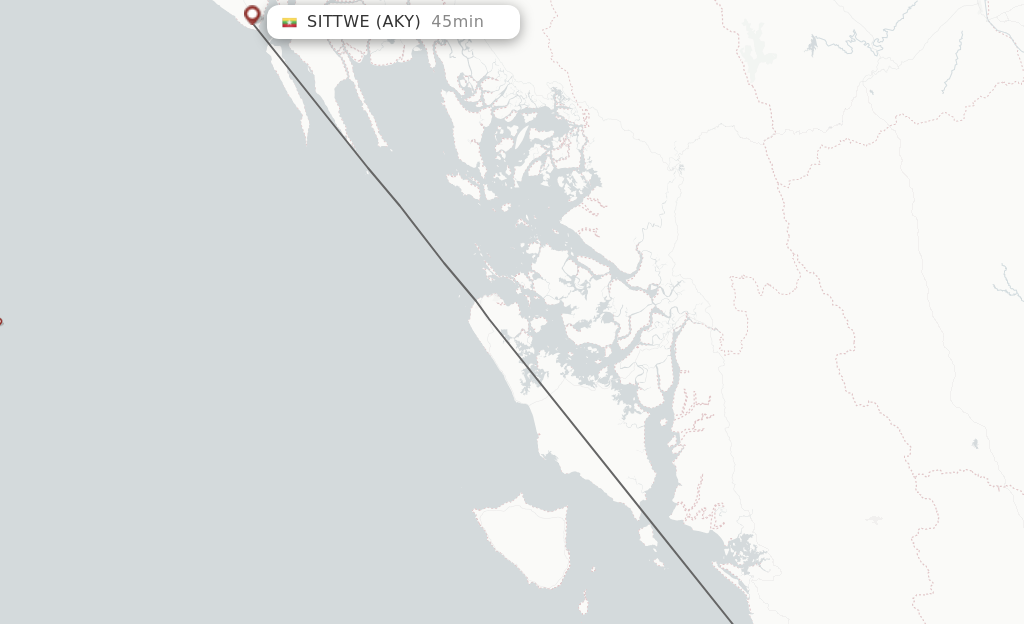 Flights from Sittwe to Thandwe route map