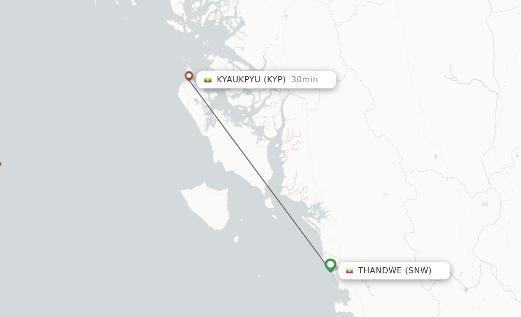 Flights from Thandwe to Kyaukpyu route map