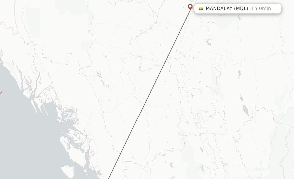 Flights from Thandwe to Mandalay route map
