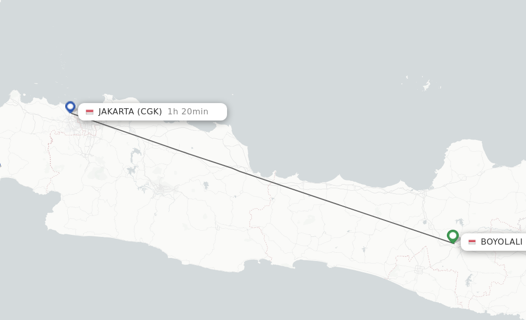 Flights from Surakarta to Jakarta route map