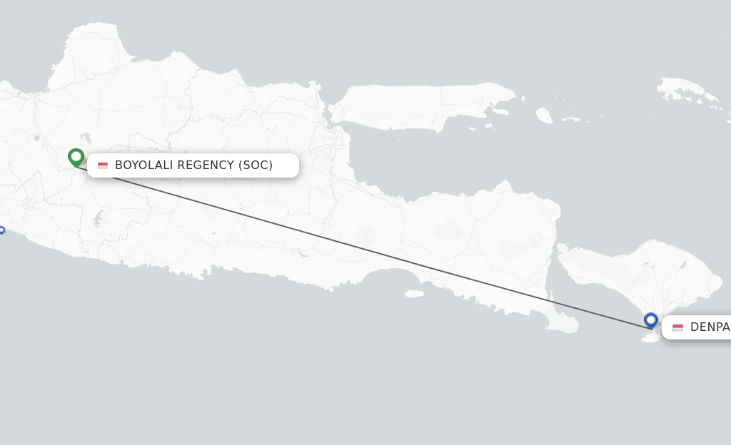 Flights from Surakarta to Denpasar route map