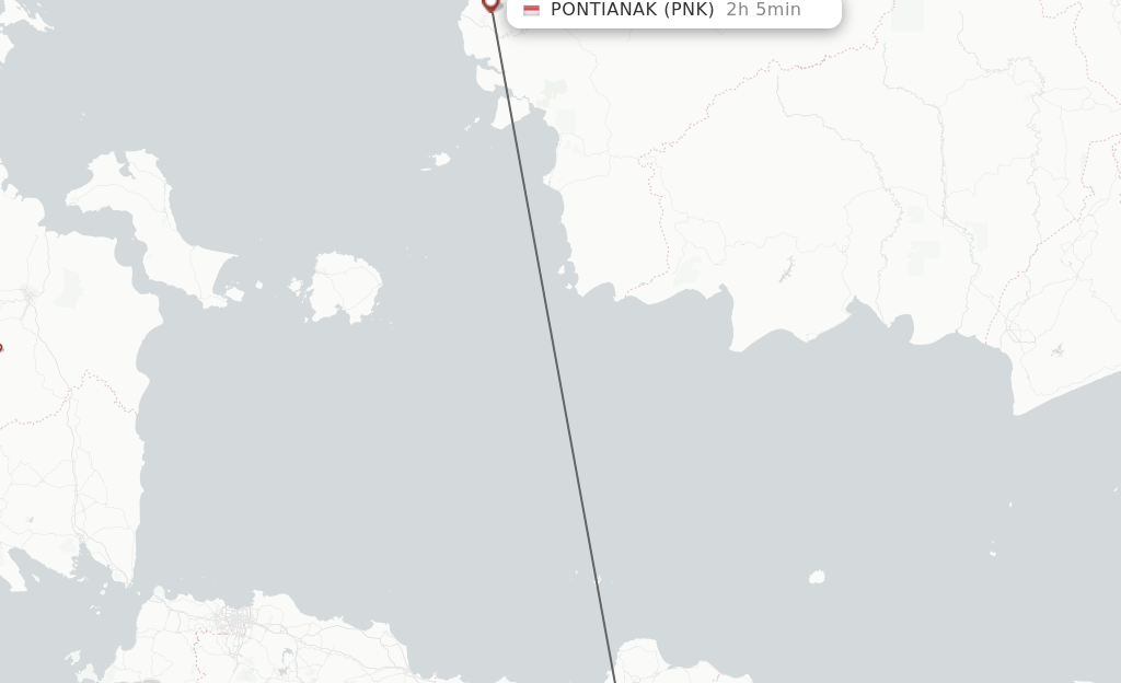 Flights from Surakarta to Pontianak route map